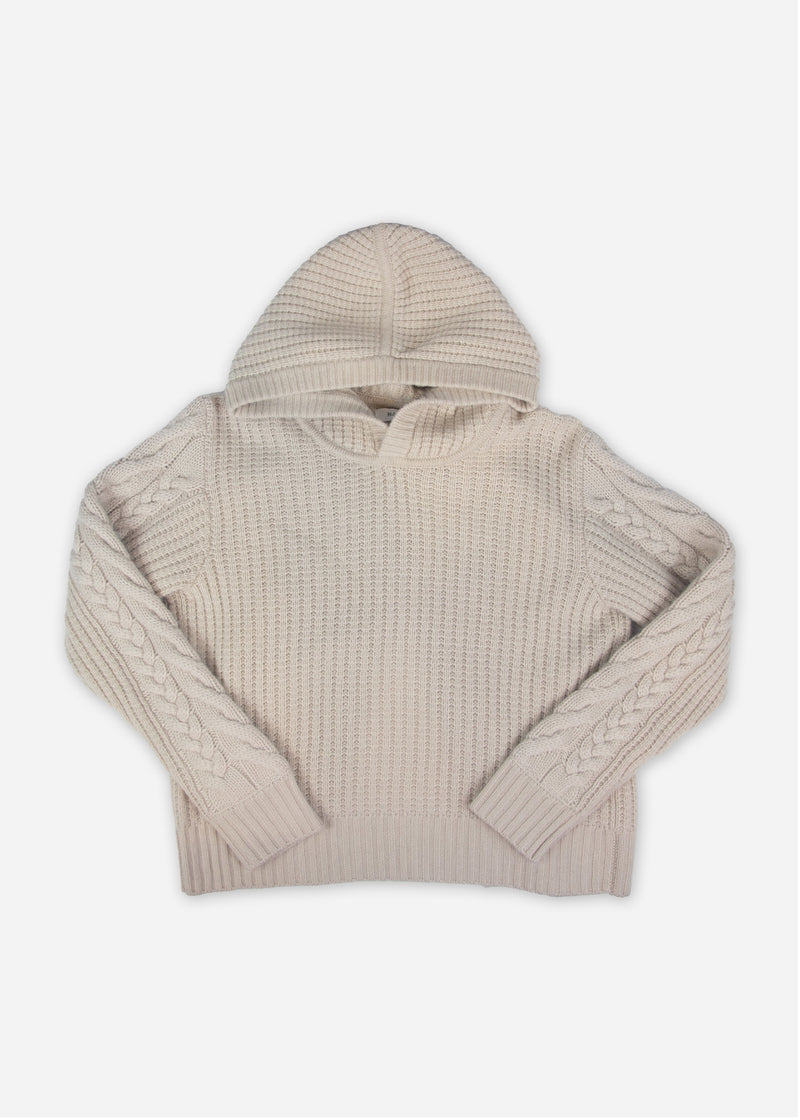 WOOL CASHMERE OPEN BACK CABLE  HOODIE